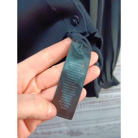 Adrianna Papell  Blouse M  Black Button Up  Crepe Long Pleated Puffy Sleeves - Picture 4 of 8